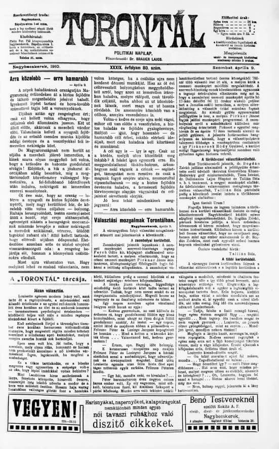 Torontál, 39. évf. 1910. április 9. 80. sz.