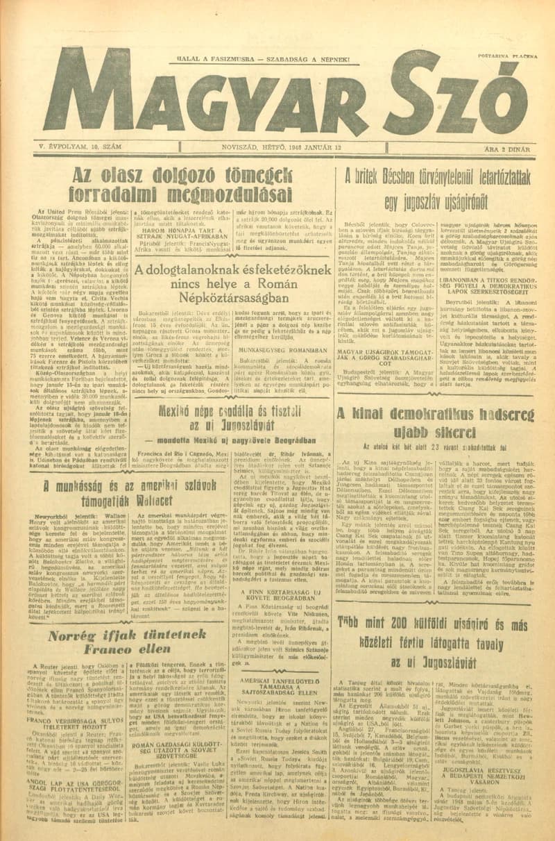Magyar Szó, 5. évf. 1948. január 12. 10. sz. 1–6. oldal