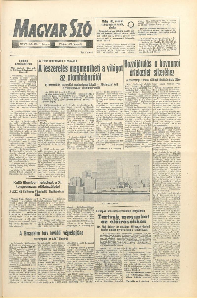 Magyar Szó, 35. évf. 1978. június 9. 156. sz. 1–16. oldal