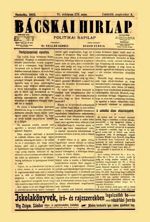 Bácskai Hirlap, 6. évf. 1902. szeptember 4. 179. sz.