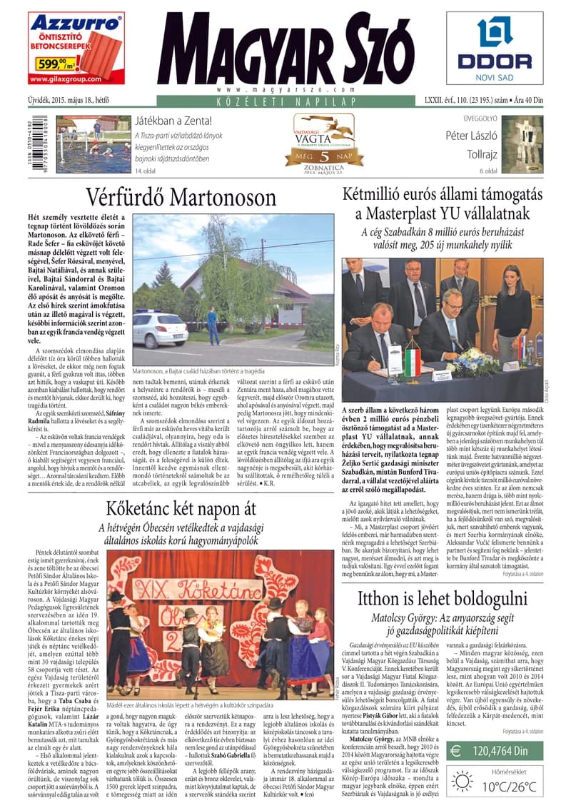 Magyar Szó, 72. évf. 2015. május 18. 110. sz. 1–20. oldal