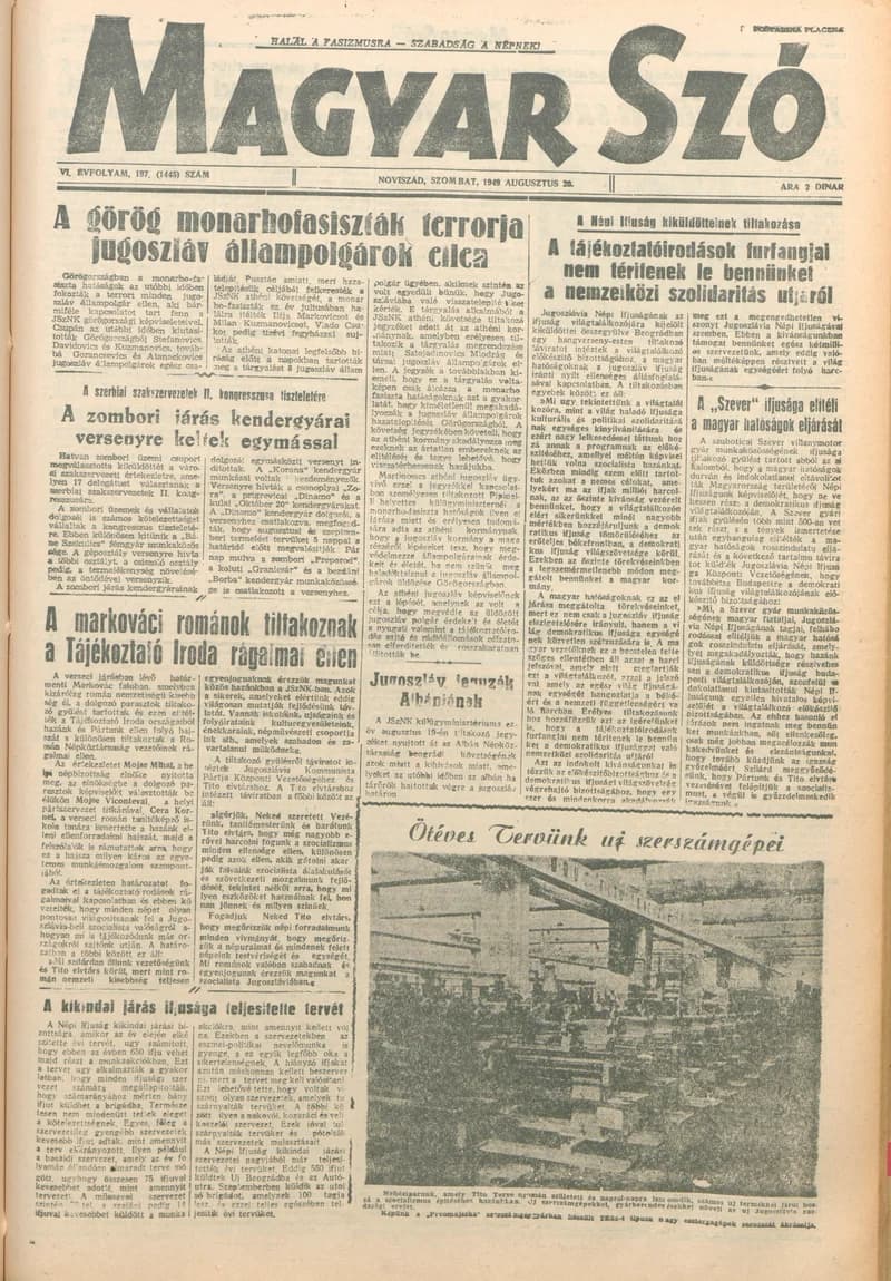 Magyar Szó, 6. évf. 1949. augusztus 20. 197. sz. 1–4. oldal