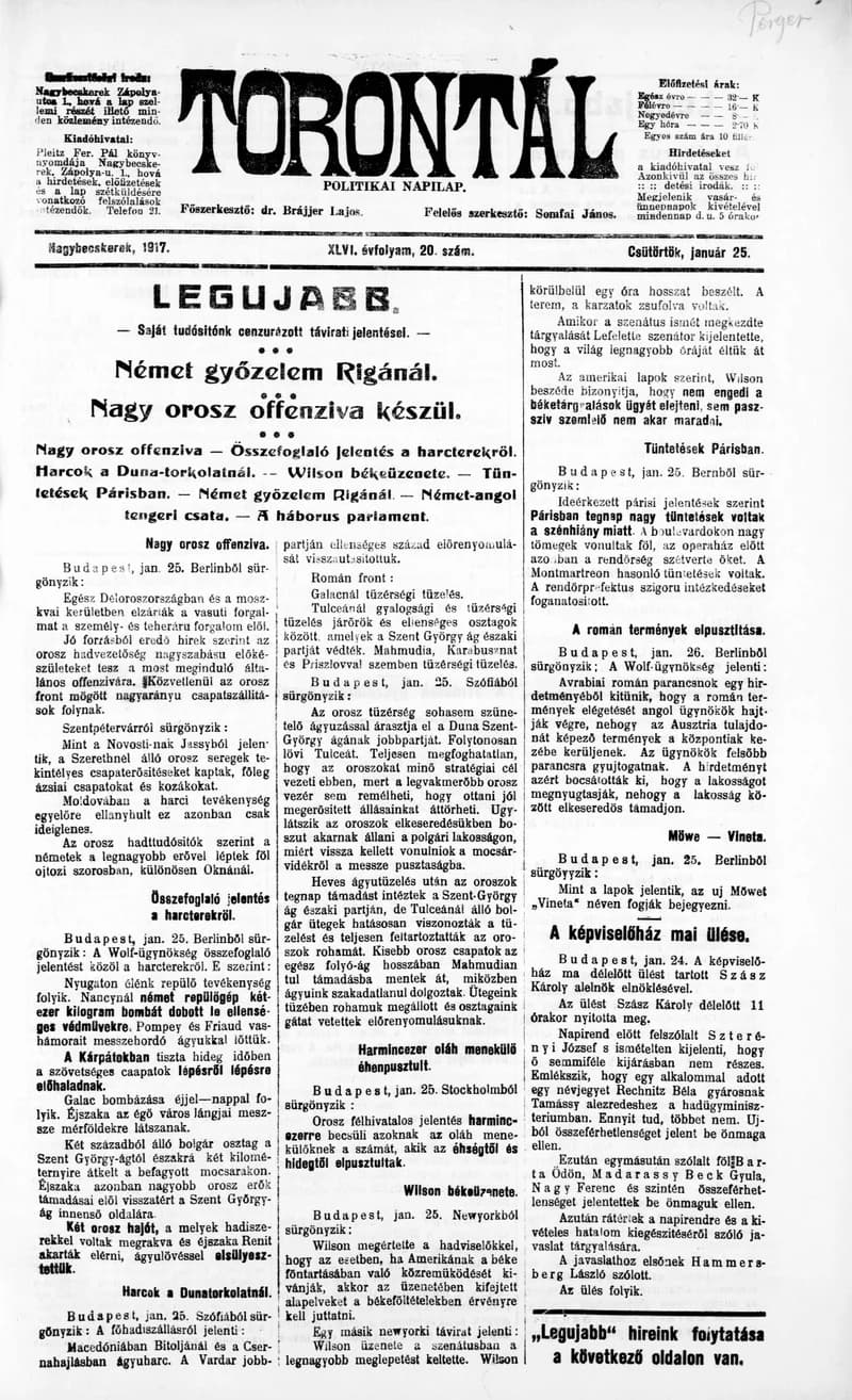 Torontál, 46. évf. 1917. január 25. 20. sz.
