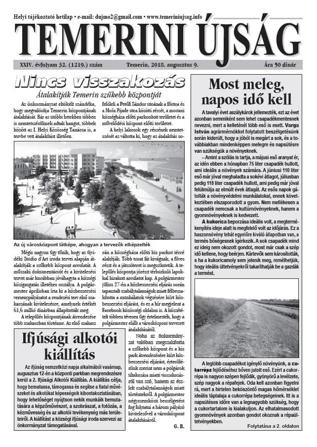 Temerini Újság, 24. évf. 2018. augusztus 9. 32. sz.