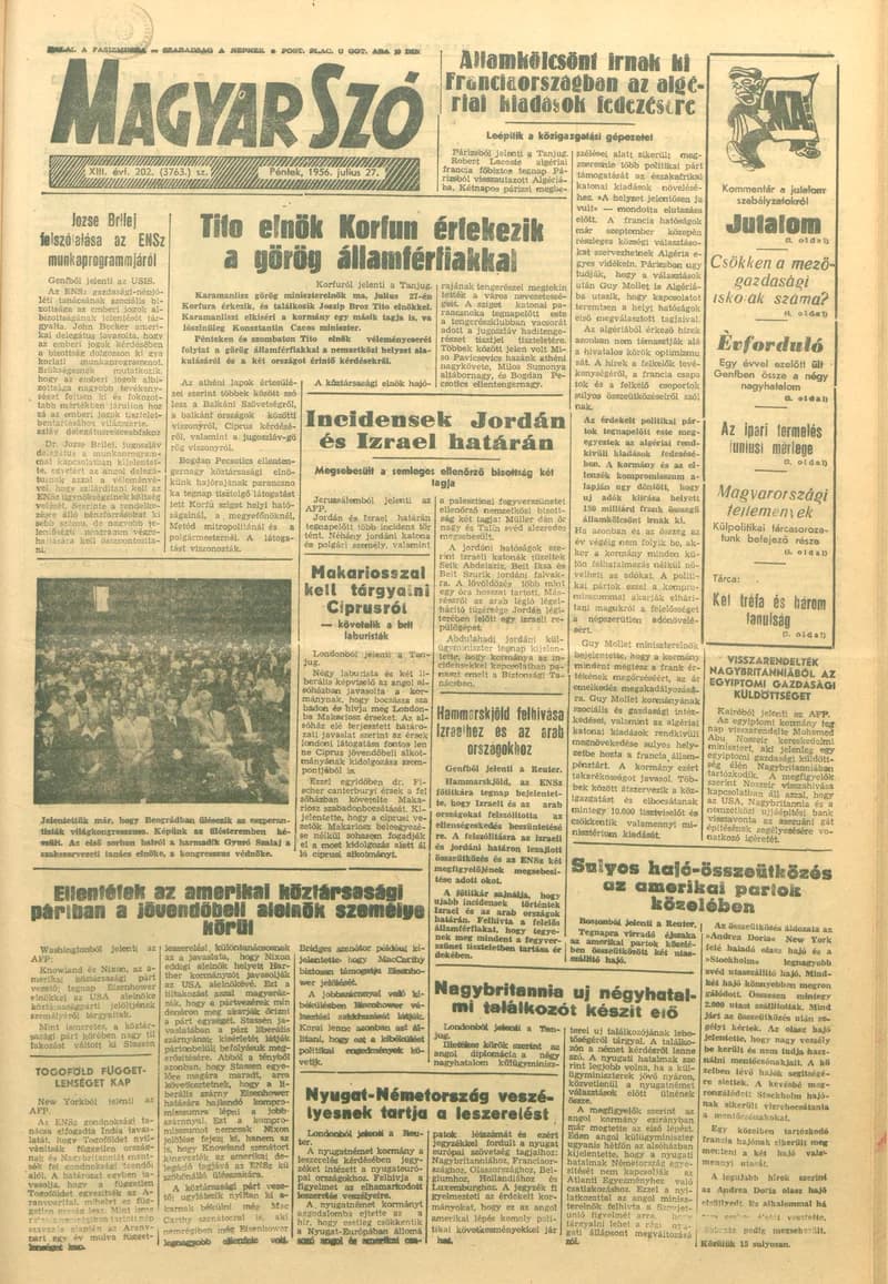 Magyar Szó, 13. évf. 1956. július 27. 202. sz. 1–8. oldal