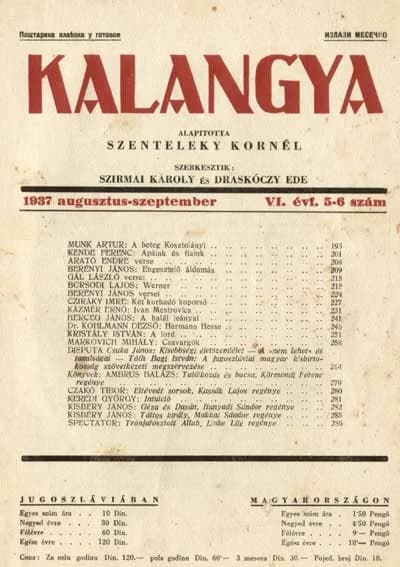 Kalangya, 6. évf. 1937. augusztus – szeptember. 5–6. sz. 193–288. oldal