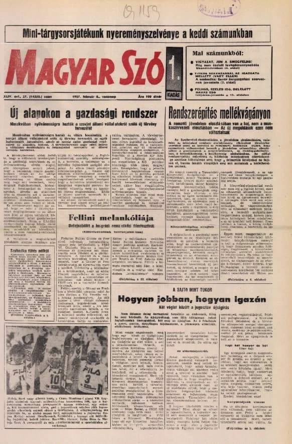Magyar Szó, 44. évf. 1987. február 8. 37. sz. 1–28. oldal
