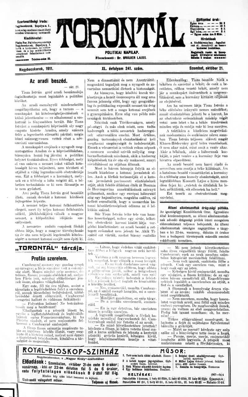 Torontál, 40. évf. 1911. október 21. 241. sz.