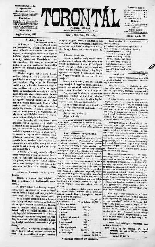 Torontál, 25. évf. 1896. április 29. 99. sz.