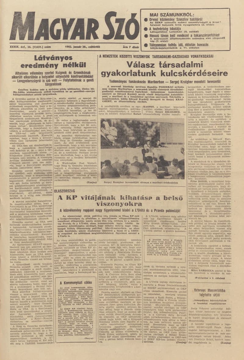Magyar Szó, 39. évf. 1982. január 28. 26. sz. 1–20. oldal
