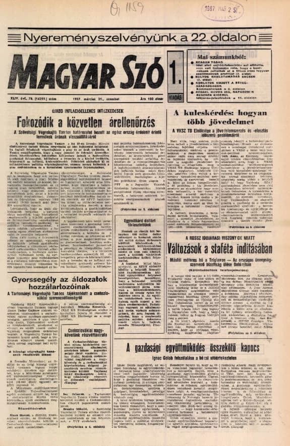 Magyar Szó, 44. évf. 1987. március 21. 78. sz. 1–24. oldal