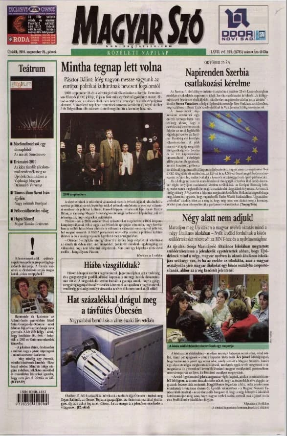 Magyar Szó, 67. évf. 2010. szeptember 24. 223. sz. 1–20. oldal