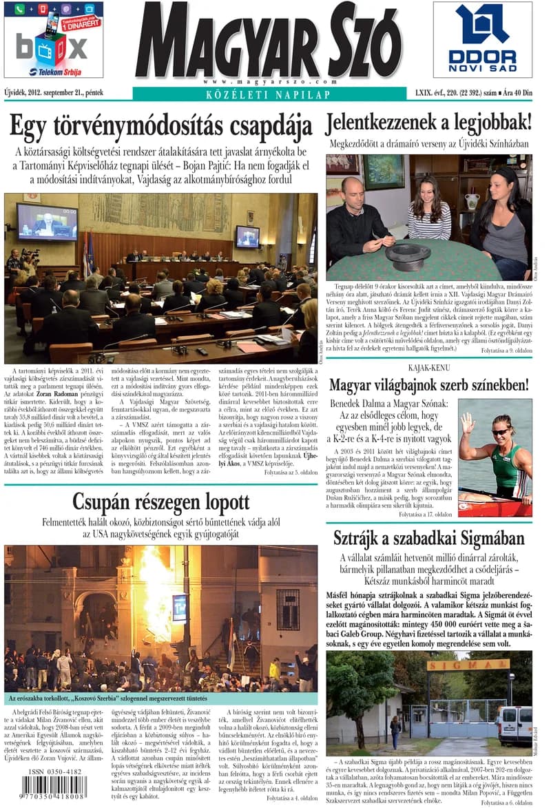Magyar Szó, 69. évf. 2012. szeptember 21. 220. sz. 1–20. oldal
