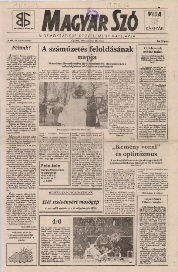Magyar Szó, 51. évf. 1994. március 22. 56. sz. 1–16. oldal