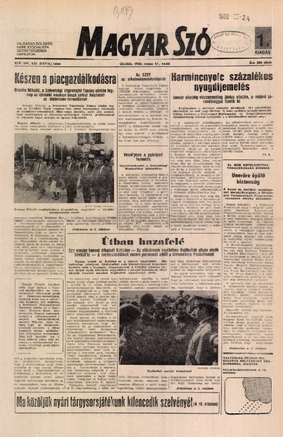 Magyar Szó, 45. évf. 1988. május 17. 134. sz. 1–32. oldal