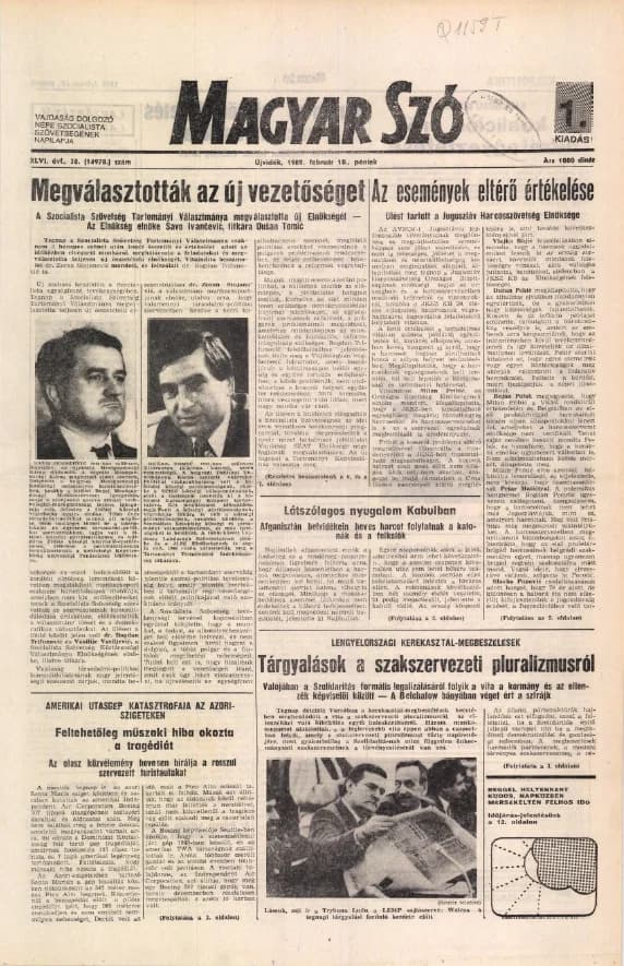 Magyar Szó, 46. évf. 1989. február 10. 38. sz. 1–24. oldal