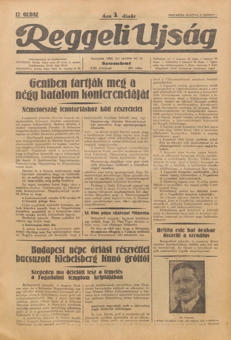 Reggeli Újság, 13. évf. 1932. október 15. 245. sz.