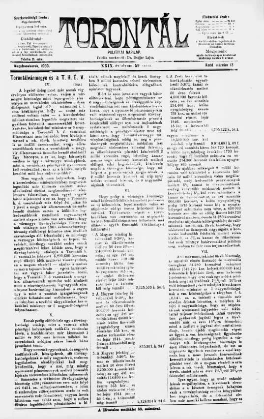Torontál, 29. évf. 1900. március 13. 59. sz.