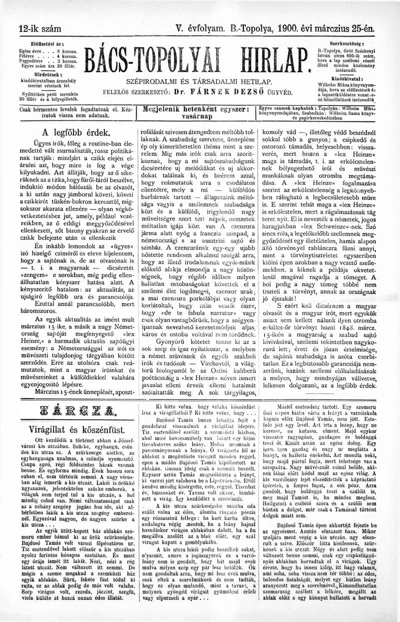 Bács-Topolyai Hirlap, 5. évf. 1900. március 25. 12. sz.
