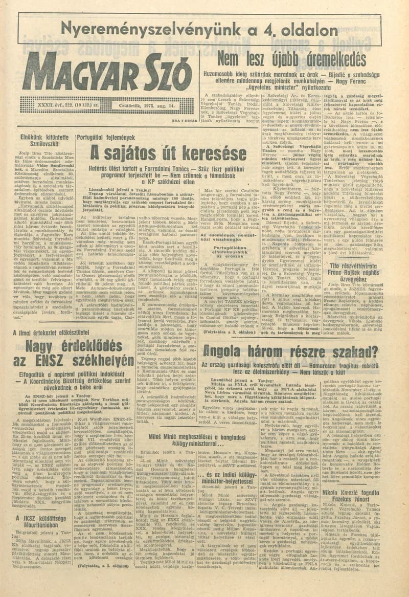 Magyar Szó, 32. évf. 1975. augusztus 14. 222. sz.