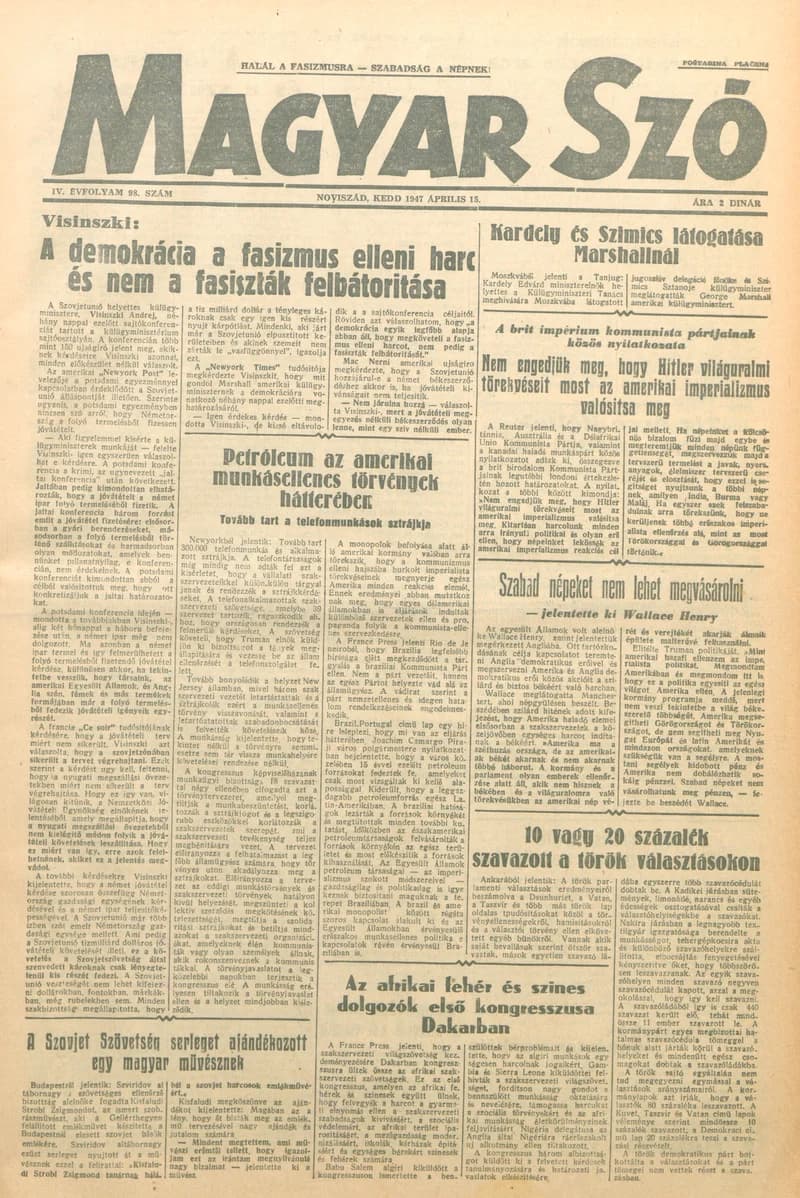 Magyar Szó, 4. évf. 1947. április 15. 98. sz.