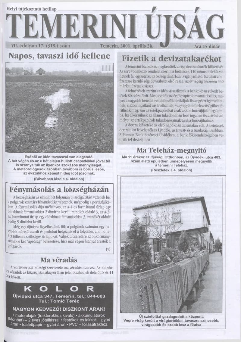 Temerini Újság, 7. évf. 2001. április 26. 17. sz.