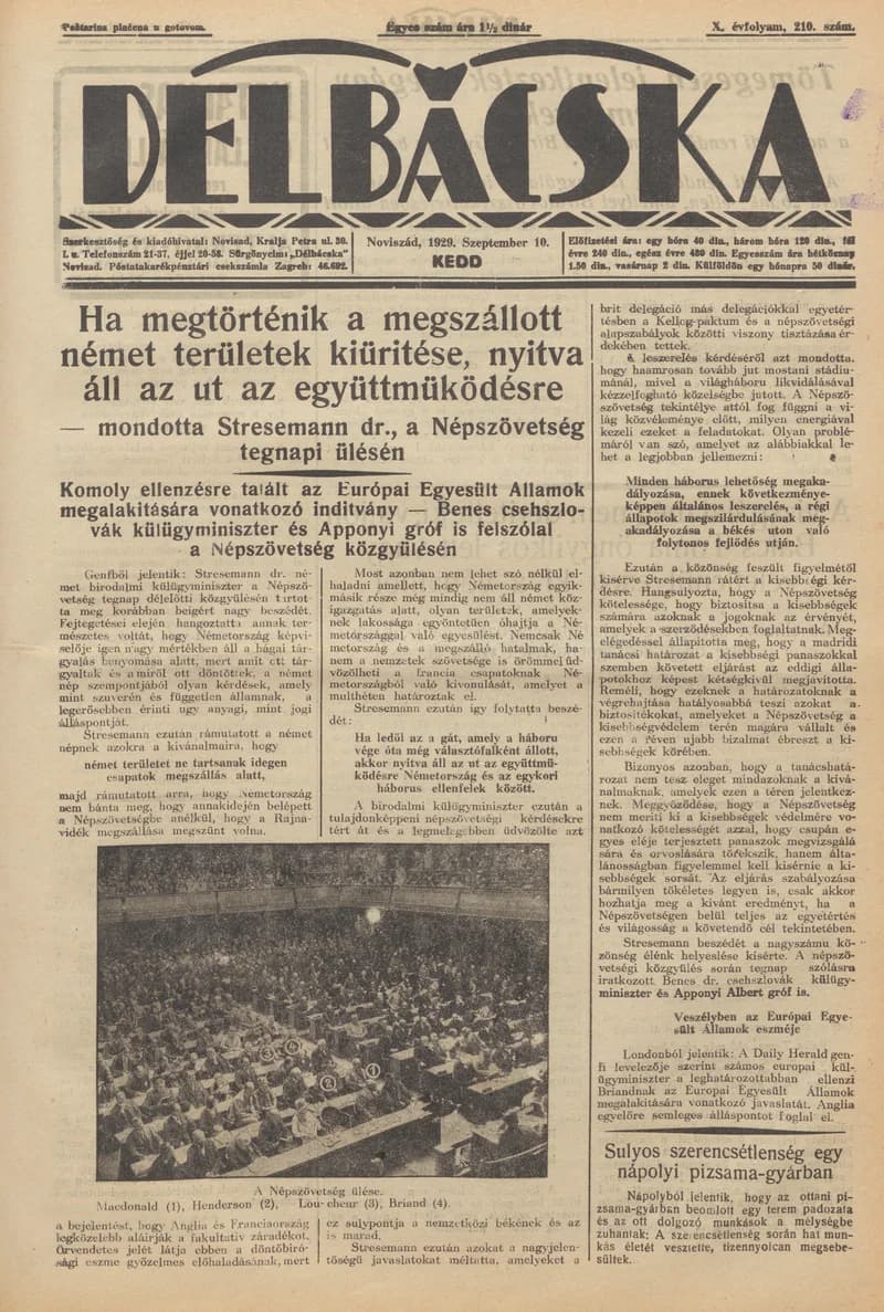 Délbácska, 10. évf. 1929. szeptember 10. 210. sz.