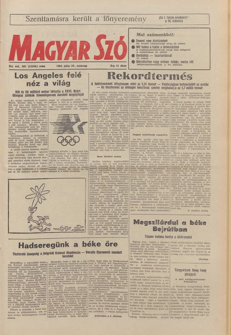 Magyar Szó, 41. évf. 1984. július 29. 207. sz. 1–28. oldal