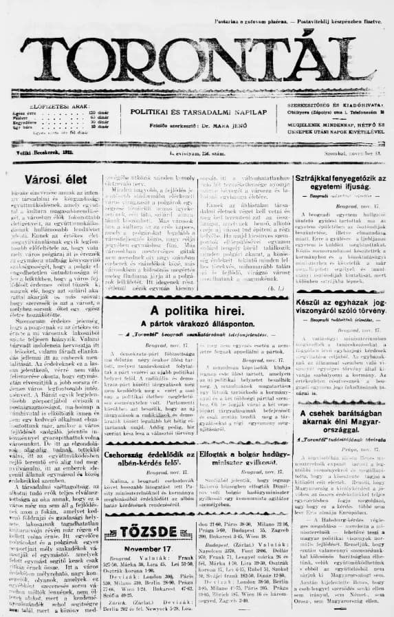 Torontál, 50. évf. 1921. november 19. 256. sz.