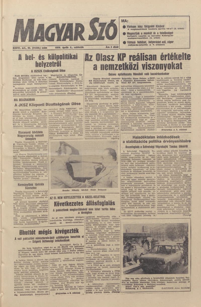 Magyar Szó, 36. évf. 1979. április 5. 93. sz. 1–20. oldal