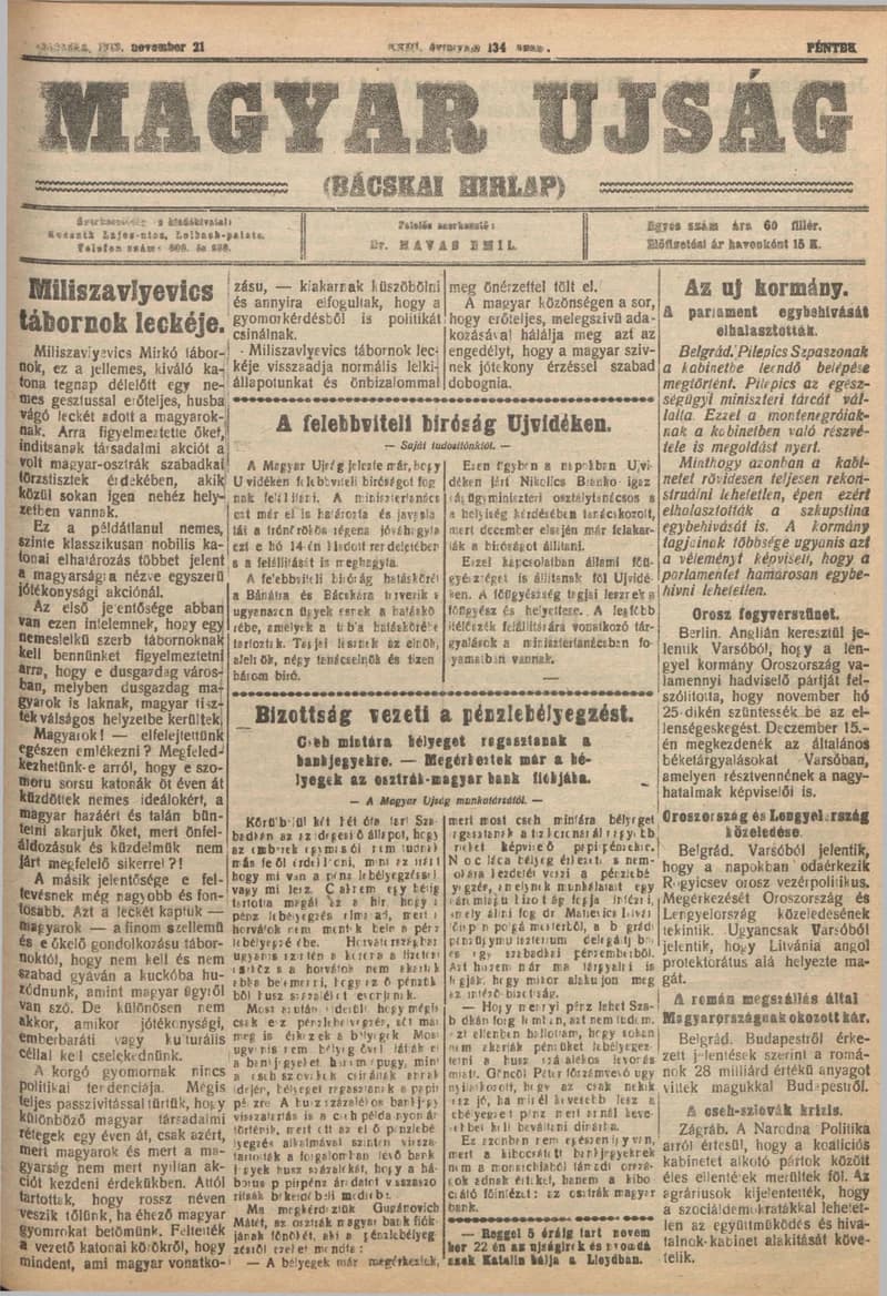 Bácskai Hirlap, 23. évf. 1919. november 21. 134. sz.