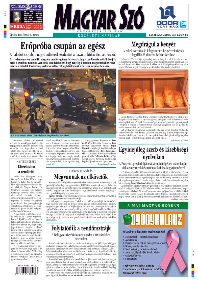 Magyar Szó, 68. évf. 2011. február 4. 27. sz. 1–20. oldal