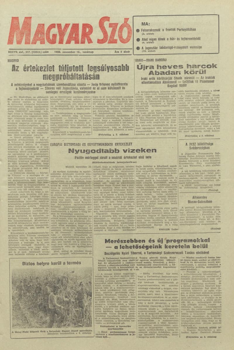 Magyar Szó, 37. évf. 1980. november 16. 317. sz. 1–28. oldal