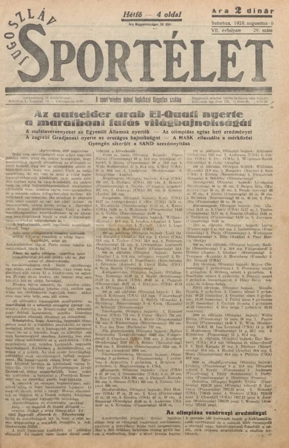 Jugoszláv sportélet, 7. évf. 1928. augusztus 6. 29. sz.