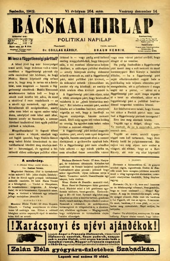 Bácskai Hirlap, 6. évf. 1902. december 14. 264. sz.