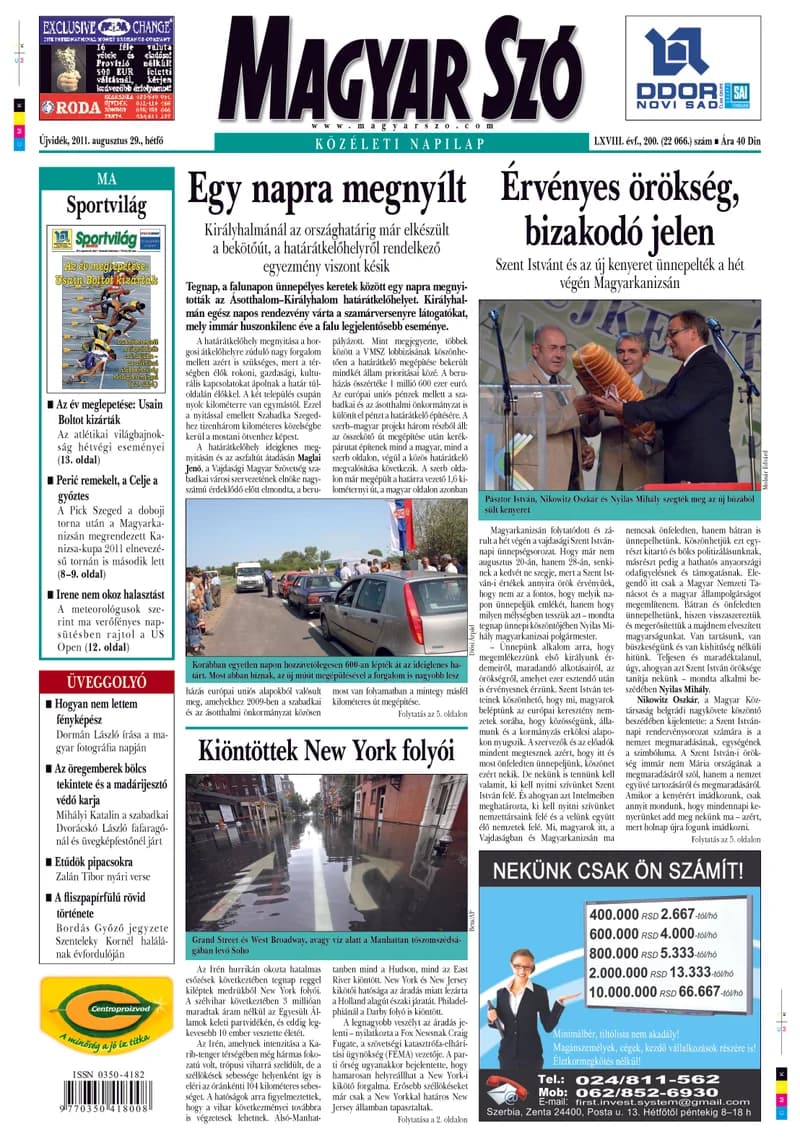 Magyar Szó, 68. évf. 2011. augusztus 29. 200. sz. 1–16. oldal