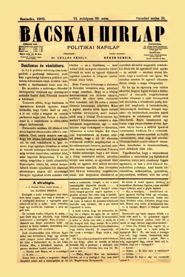 Bácskai Hirlap, 6. évf. 1902. május 31. 99. sz.