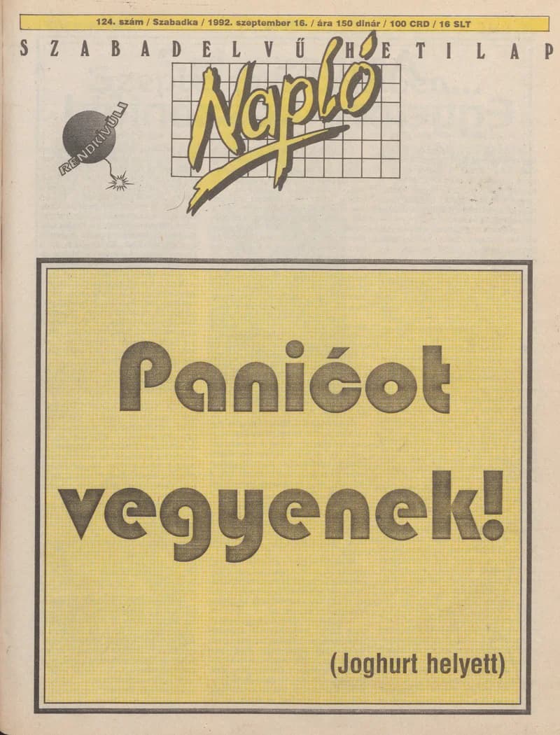 Napló - Szabadelvű hetilap, 3. évf. 1992. szeptember 16. 124. sz.
