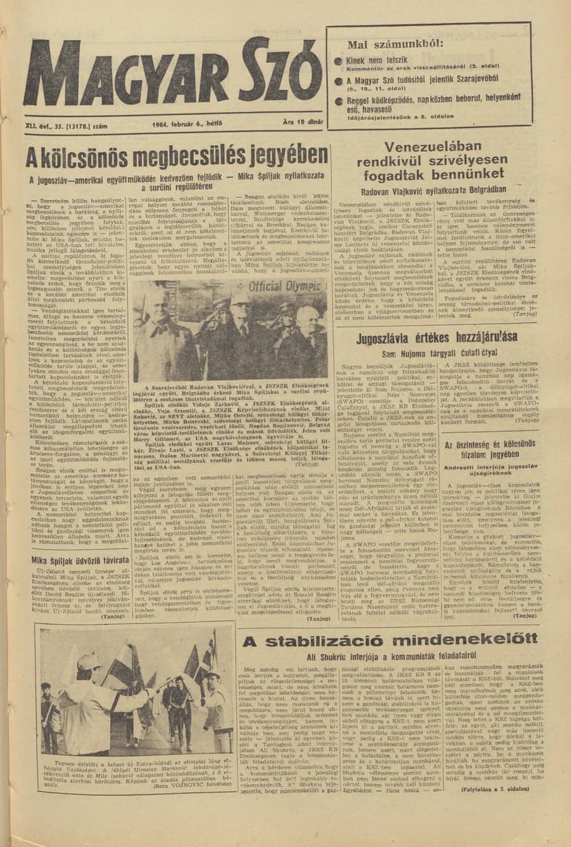 Magyar Szó, 41. évf. 1984. február 6. 35. sz. 1–8. oldal