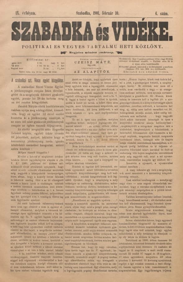 Szabadka és vidéke II, 9. évf. 1901. február 10. 6. sz.