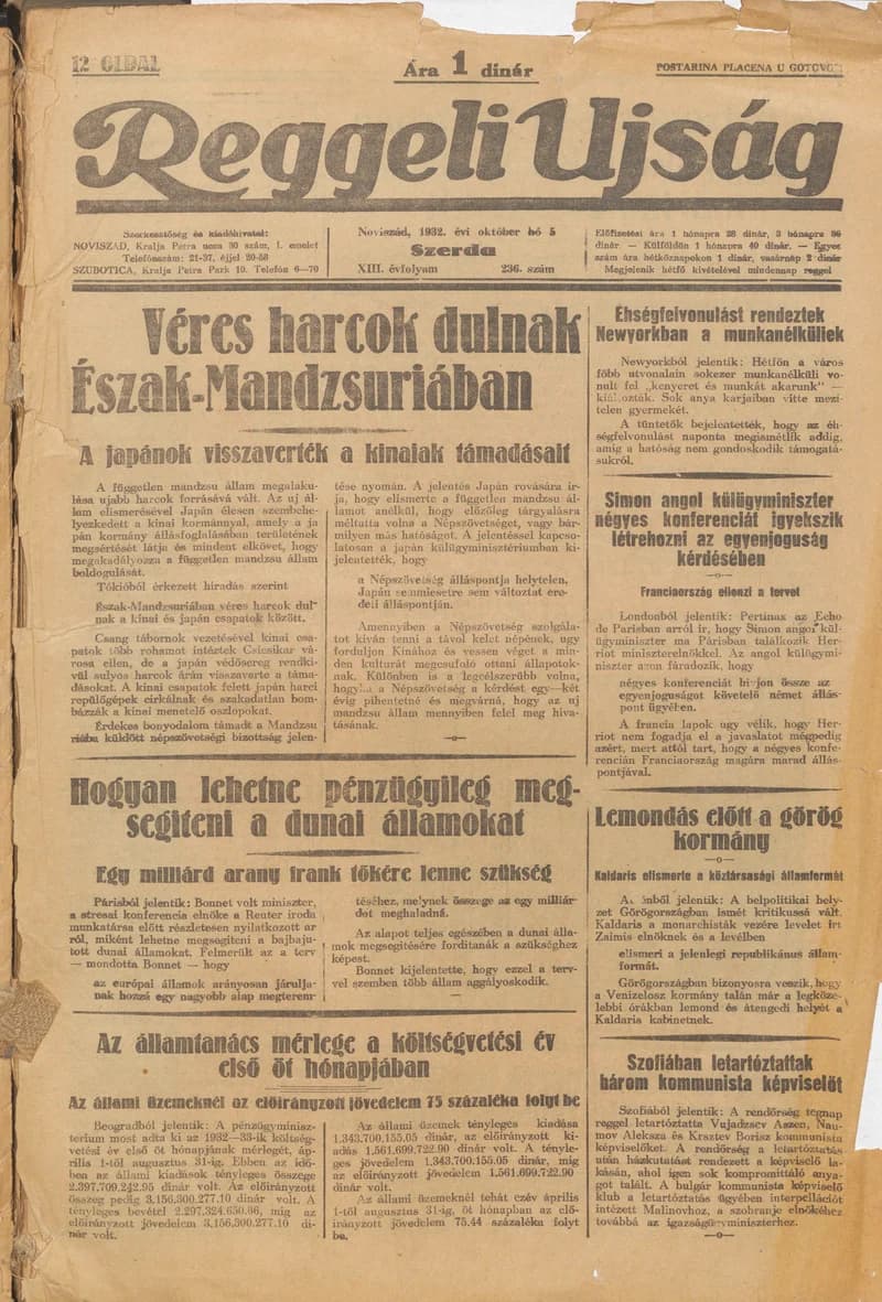 Reggeli Újság, 13. évf. 1932. október 5. 236. sz.