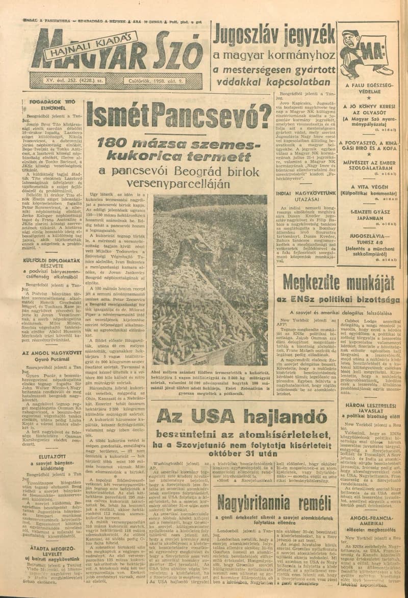 Magyar Szó, 15. évf. 1958. október 9. 252. sz.