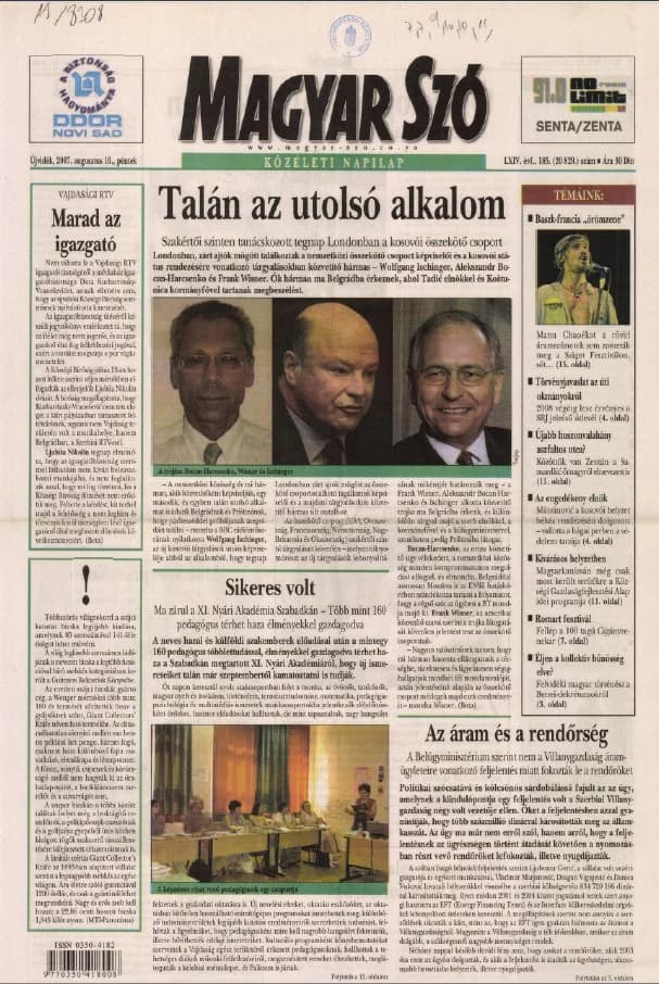 Magyar Szó, 64. évf. 2007. augusztus 10. 185. sz. 1–20. oldal