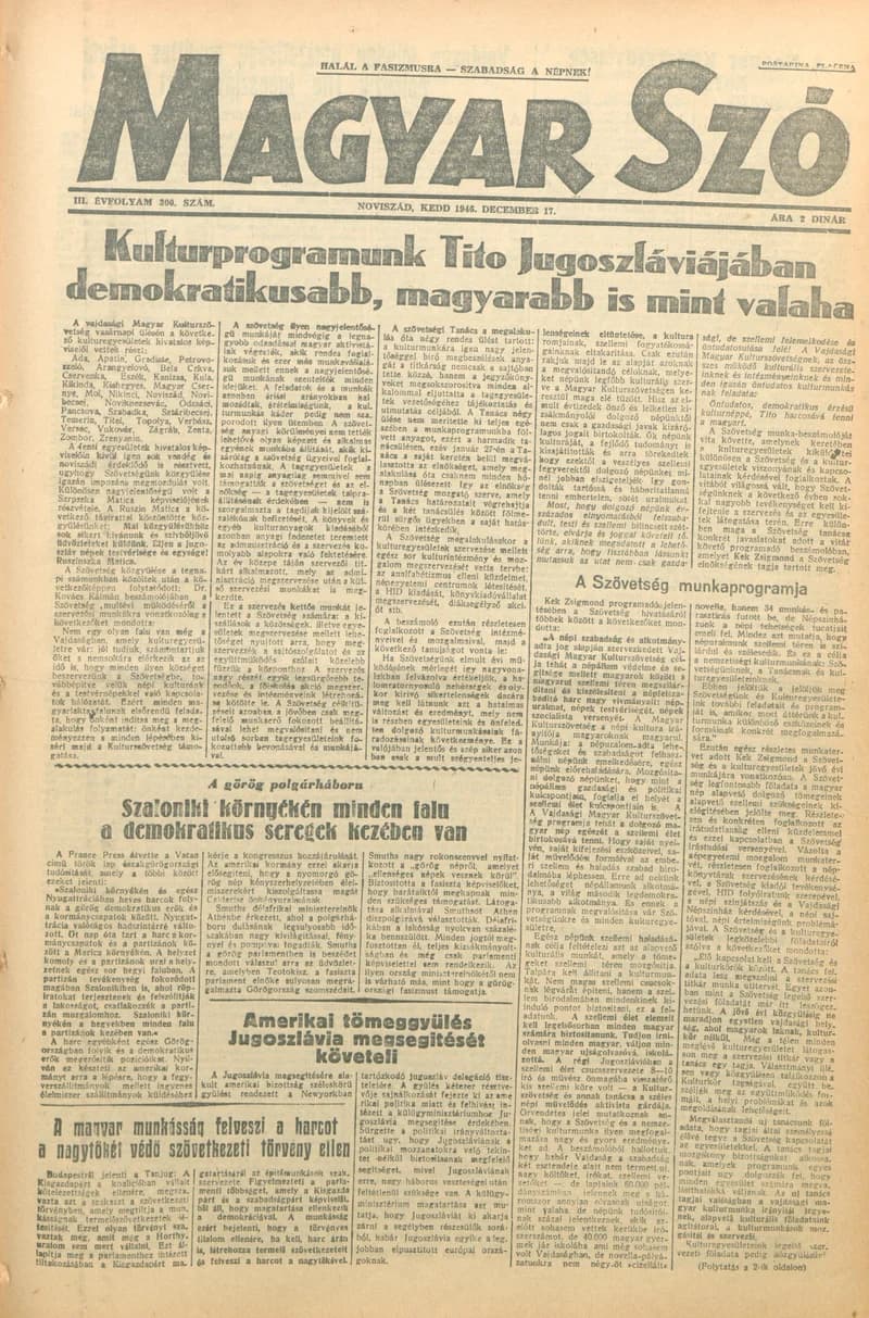 Magyar Szó, 3. évf. 1946. december 17. 300. sz. 1–6. oldal
