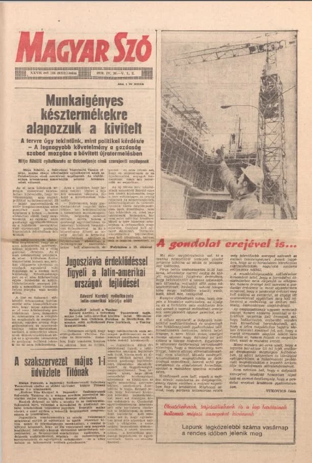 Magyar Szó, 27. évf. 1970. április 30. – május 2. 118. sz. 1–40. oldal