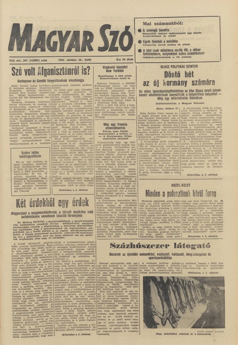Magyar Szó, 42. évf. 1985. október 28. 297. sz. 1–20. oldal