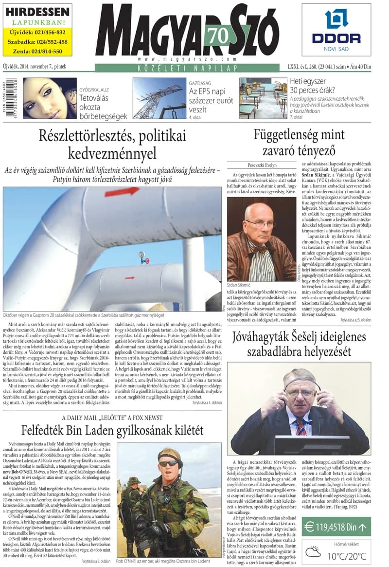 Magyar Szó, 71. évf. 2014. november 7. 260. sz. 1–16. oldal