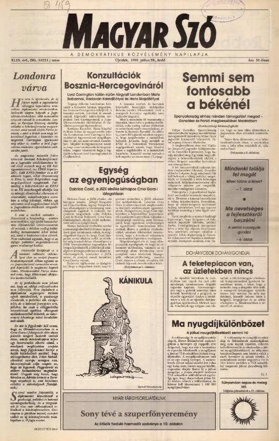 Magyar Szó, 49. évf. 1992. július 28. 205. sz. 1–16. oldal