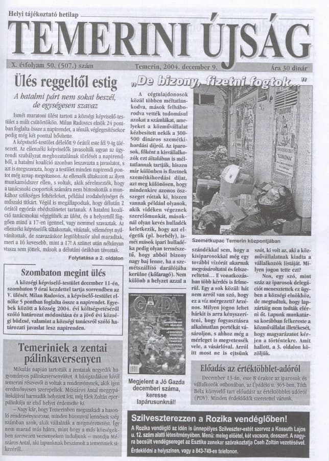 Temerini Újság, 10. évf. 2004. december 9. 50. sz.