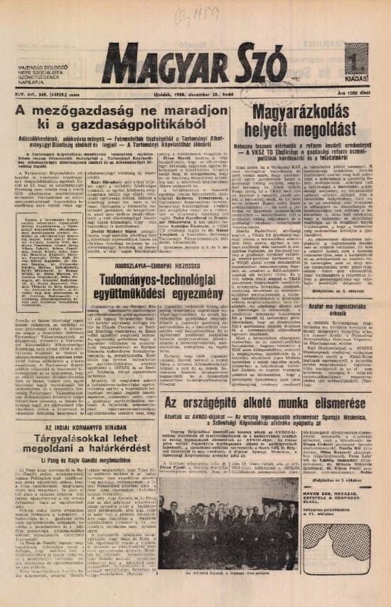 Magyar Szó, 45. évf. 1988. december 20. 349. sz.
